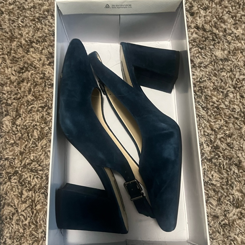 SOLD- Alex Marie Zavanna Marine Navy Block Heel Slingback Pumps
